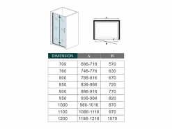 New Aica Mampara de ducha frontal plegable vidrio 6mm con tratamiento antical,(746-776)x1850mm Transparente