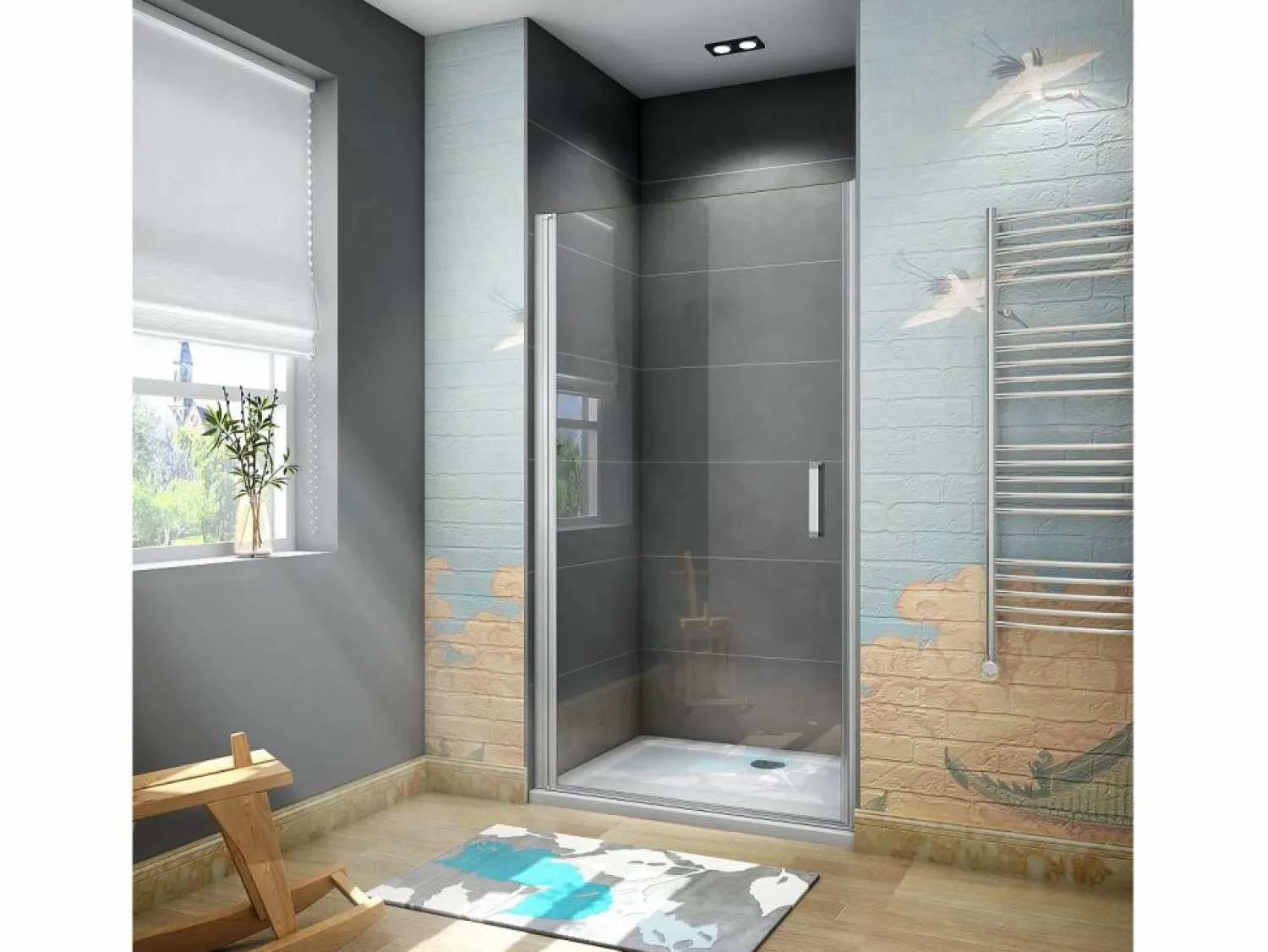 Online Aica Mampara de ducha frontal abatible perfil blanco/gris mate vidrio 5mm (686-716)x1850mm Transparente