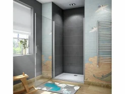 Online Aica Mampara de ducha frontal abatible perfil blanco/gris mate vidrio 5mm (686-716)x1850mm Transparente