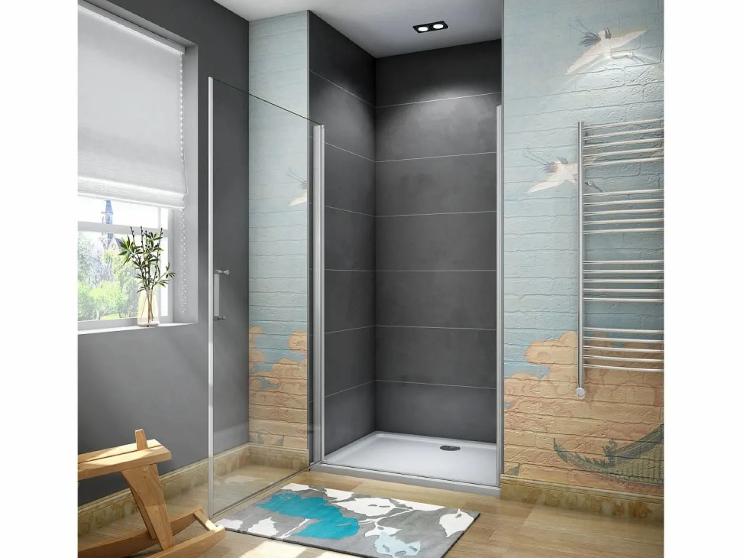 Online Aica Mampara de ducha frontal abatible perfil blanco/gris mate vidrio 5mm (686-716)x1850mm Transparente