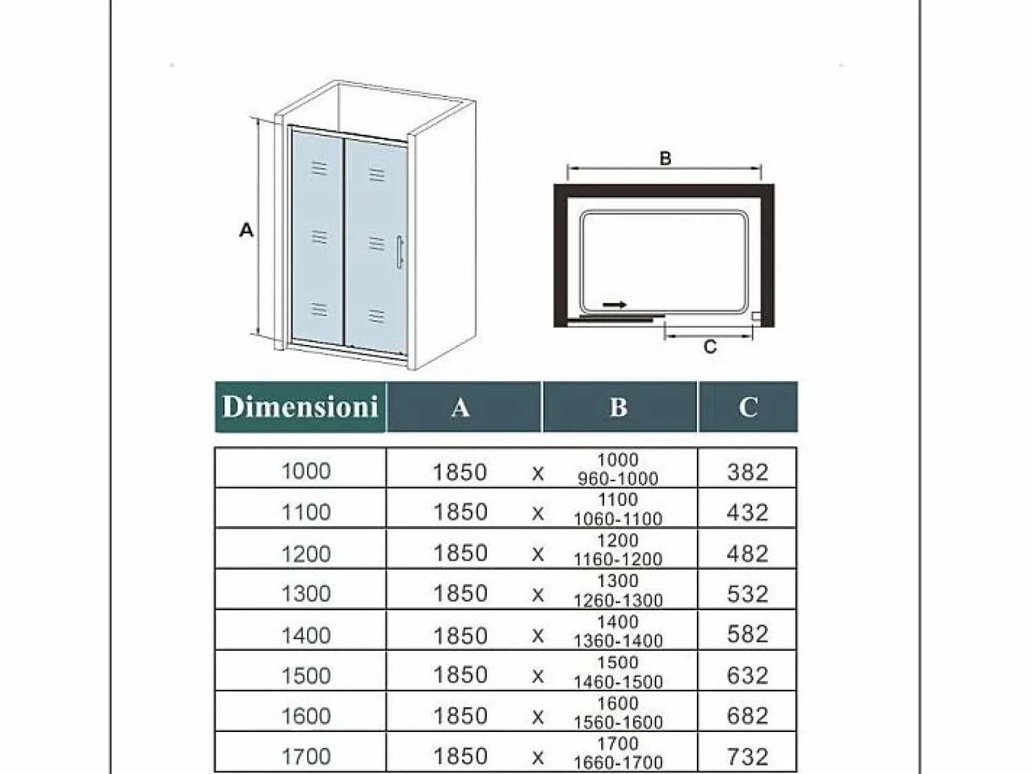 Aica Mampara de ducha frontal corredera vidrio templado 5mm ,(1360-1400)x1850mm