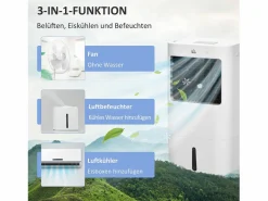 Outlet Aire acondicionado portátil 3 en 1 con humidificación, refrigeración por agua, 15 L, oscilación de 60°, control remoto, temporizador de 8 h, para 20 m² Aire Acondicionado, Ventilación