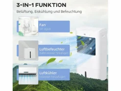 Outlet Aire acondicionado portátil 3 en 1 con función de enfriamiento y humidificación, 15 L, oscilación de 60°, control remoto, pantalla LED, para habitaciones de 20 m² Aire Acondicionado, Ventilación