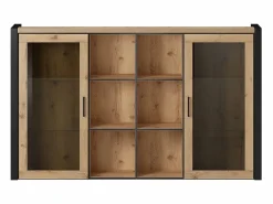 Meublorama Alacena colección TIVORA. 2 puertas y 6 nichos centrales. Color roble y negro.
