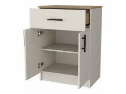 Clearance Alacena Mayorca en melamina con 2 puertas , 2 estantes y cajon con rieles metalicos , Blanco / Beige , 85.1 cm X 60 cm X 40.5 cm Aparador De Cocina