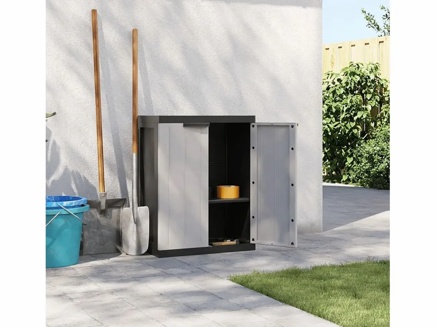 Garden Furniture Alavieska Armario de almacenaje exterior PP y negro 65x37x85 cm