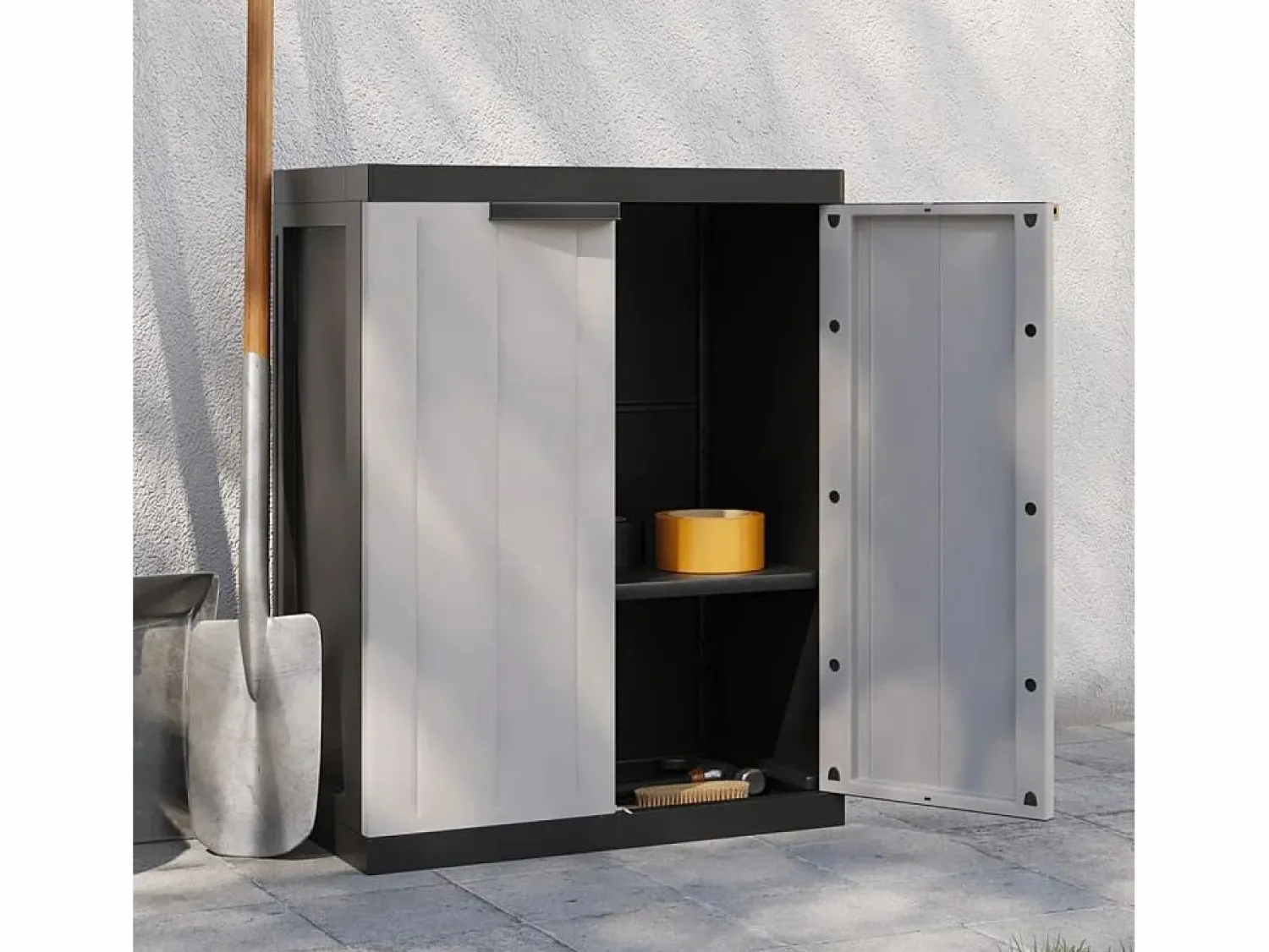 Garden Furniture Alavieska Armario de almacenaje exterior PP y negro 65x37x85 cm