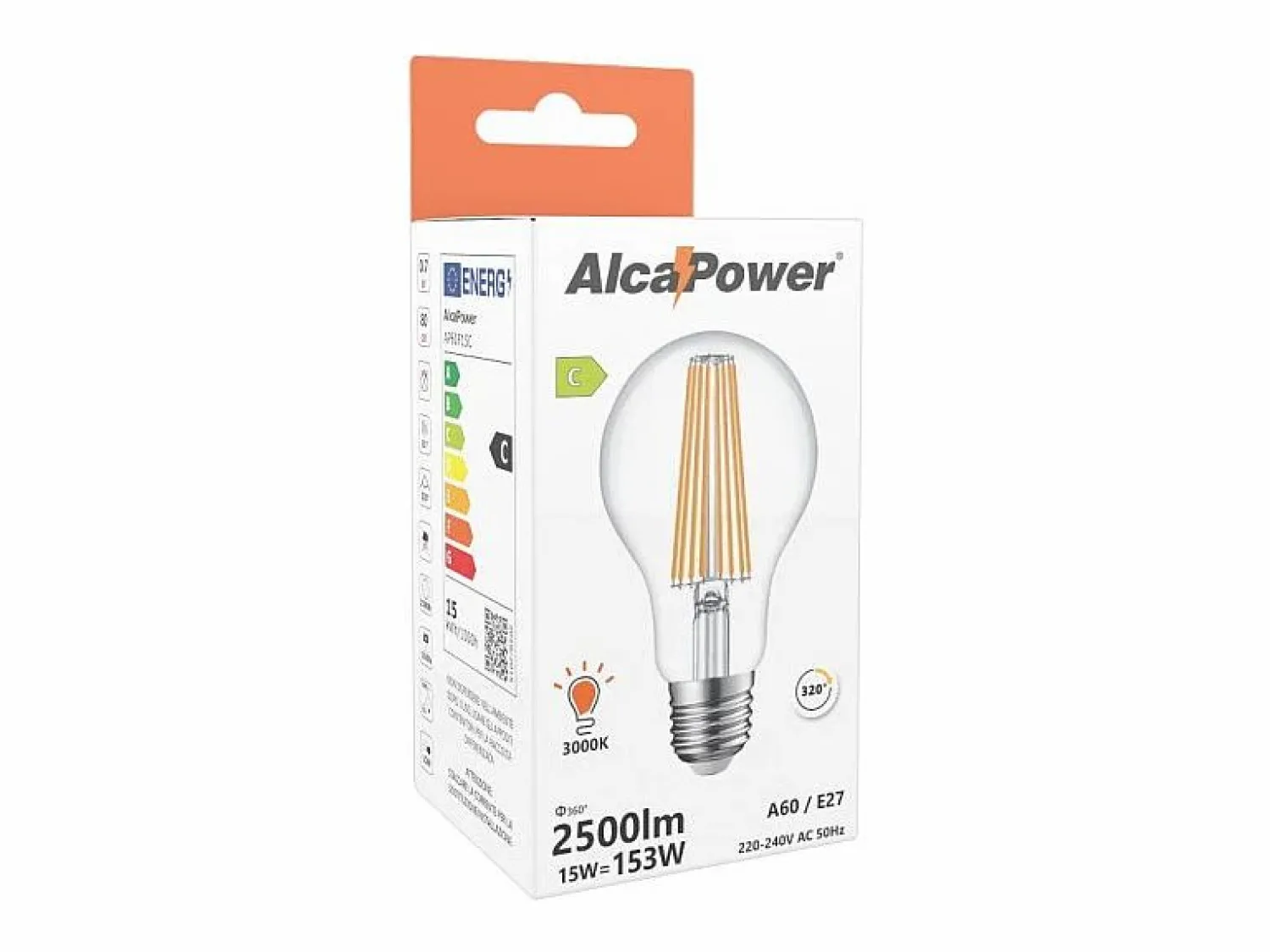 Alcapower - Bombilla LED E27 A60 de 15 W, 2500 lm, ángulo de 320°, clase energética C, Ø60 mm, luz instantánea, larga duración (3000 K)