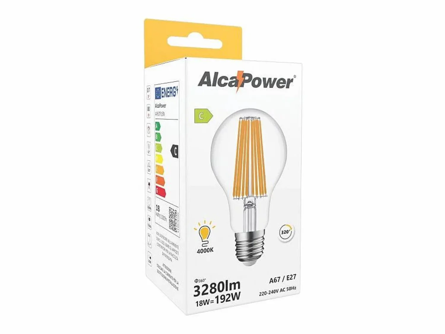 Best Alcapower - Bombilla LED E27 A67 de 18 W, 3280 lm, ángulo de 320°, clase energética C, Ø67 mm, luz instantánea, larga duración (4000 K) Bombilla