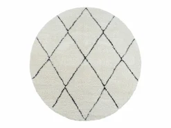 Sale the carpet Alfombra Bahar Shaggy moderna patrón rombos, negro , 160 cm redonda Blanco
