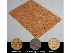 Clearance Alfombra de baño de teca, alfombra de ducha de madera, alfombra de bañera, patas de goma antideslizantes, enrollable, 70x50cm Alfombra De Baño|Textil De Baño