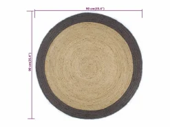 Alfombra de yute hecha a mano con borde oscuro 90 cm