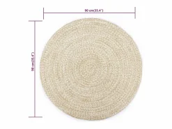 Alfombra hecha a mano de yute blanca y natural 90 cm Alfombra Redonda
