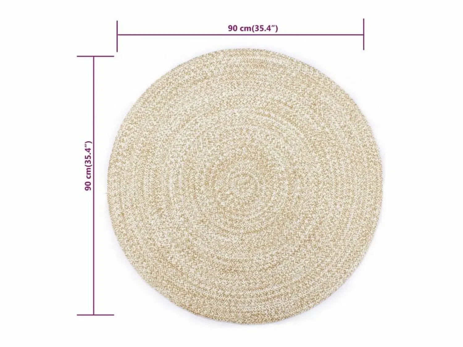 Alfombra hecha a mano de yute blanca y natural 90 cm Alfombra Redonda