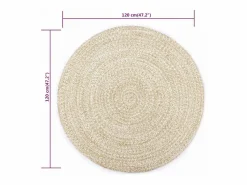 New Alfombra hecha a mano de yute blanca y natural 120 cm Alfombra Redonda