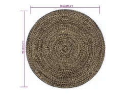 Online Alfombra hecha a mano de yute negra y natural 90 cm Alfombra Redonda