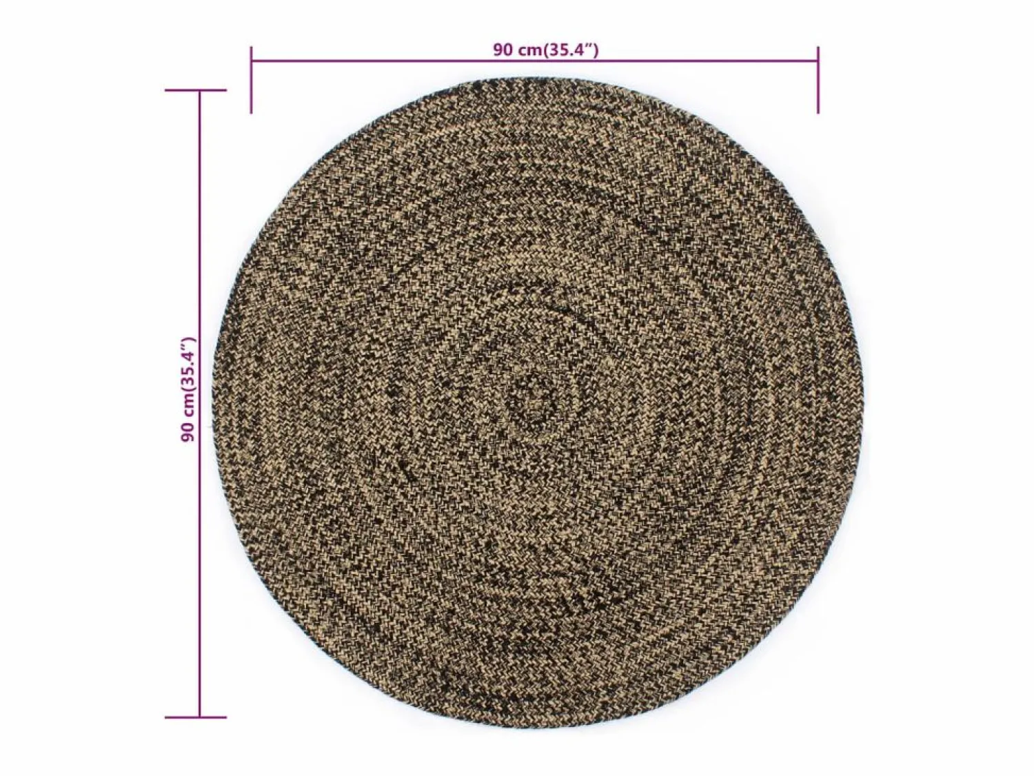 Online Alfombra hecha a mano de yute negra y natural 90 cm Alfombra Redonda