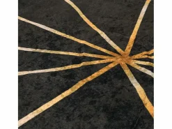 Alfombra lavable antideslizante negro y dorado Ø 120 cm Alfombra Redonda