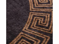 New Clicnbuy Alfombra lavable antideslizante negro y dorado Ø 200 cm Multicolor
