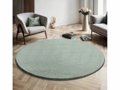 Discount the carpet Alfombra pelo corto lavable antideslizante - Verde - 200 cm Redondo - RELAX Verde claro