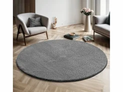 Outlet Alfombra pelo corto lavable antideslizante - Antracita - 120 cm Redondo - RELAX Alfombra Redonda