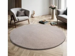 Clearance Alfombra pelo corto lavable antideslizante - arena - 200 cm Redondo - RELAX Alfombra Redonda