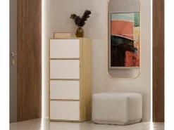 Discount ALMA - Cómoda alta de almacenamiento con 4 puertas con apertura tip-on - Artesanía y blanco Cómoda