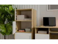 Discount ALMA - Cómoda alta de almacenamiento con 4 puertas con apertura tip-on - Artesanía y blanco Cómoda