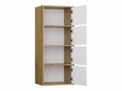Discount ALMA - Cómoda alta de almacenamiento con 4 puertas con apertura tip-on - Artesanía y blanco Cómoda