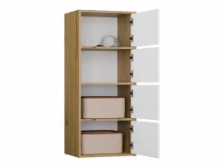 Discount ALMA - Cómoda alta de almacenamiento con 4 puertas con apertura tip-on - Artesanía y blanco Cómoda