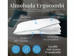 Clearance Almohada Ergocombi ErgoFlakes doble relleno firmeza regulable 90 cm Blanco Almohada