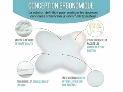 Inphysio Almohada Mariposa Plana 56x46, Espuma de Memoria, Perfil Bajo 10 cm, Multiposición, Funda de Algodón Blanco