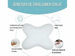 Inphysio Almohada Mariposa Plana 56x46, Espuma de Memoria, Perfil Bajo 10 cm, Multiposición, Funda de Algodón Blanco
