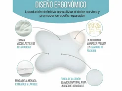 Inphysio Almohada Mariposa Plana 56x46, Espuma de Memoria, Perfil Bajo 10 cm, Multiposición, Funda de Algodón Blanco