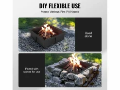 Discount Anillo de Chimenea Cuadrado SucceBuy, con Revestimiento Exterior de Acero 91 x 92 cm para Chimenea, Anillo de Fogata Negro