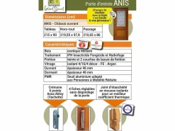 GD Menuiseries Anís Tamaño de la puerta 215 X 90 Empuje hacia la izquierda (Dimensiones de la tabla) sin manilla Marru00f3n