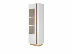 Outlet Aparador - 1 puerta - Con LEDs - Blanco brillante y roble - MURARI Vitrina