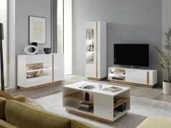 Outlet Aparador - 1 puerta - Con LEDs - Blanco brillante y roble - MURARI Vitrina