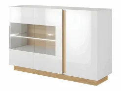 Online Vente-unique Aparador - 3 puertas - Con LEDs - Blanco brillante y roble - MURARI Color natural claro / Blanco