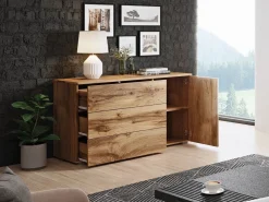 Aparador 110 cm mate para salón – moderno con 3 cajones y 1 puerta roble wotan