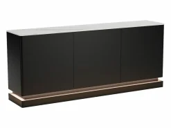 Sale Vente-unique Aparador 3 puertas con LEDs de MDF - Negro y efecto mármol blanco - DEVIKA de Pascal MORABITO Negro / Blanco
