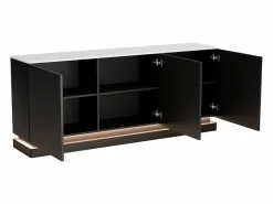 Sale Vente-unique Aparador 3 puertas con LEDs de MDF - Negro y efecto mármol blanco - DEVIKA de Pascal MORABITO Negro / Blanco