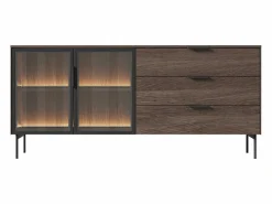 Vente-unique Aparador 2 puertas y 3 cajones con LEDs - Natural y negro - FOGLERI