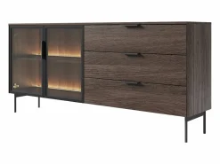 Vente-unique Aparador 2 puertas y 3 cajones con LEDs - Natural y negro - FOGLERI