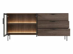 Vente-unique Aparador 2 puertas y 3 cajones con LEDs - Natural y negro - FOGLERI