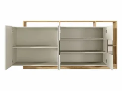 Discount Vente-unique Aparador 4 puertas y 4 nichos con LEDs - Beige y Natural claro - IDESIA Beige / Color natural claro