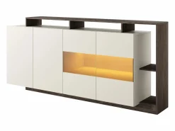 Online Aparador 4 puertas y 4 nichos con LEDs - Beige y Natural oscuro - IDESIA Aparador