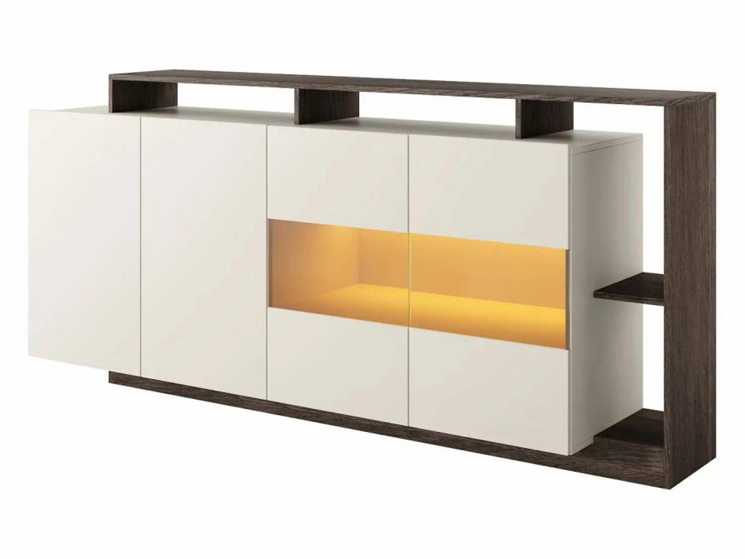 Online Aparador 4 puertas y 4 nichos con LEDs - Beige y Natural oscuro - IDESIA Aparador