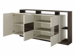 Online Aparador 4 puertas y 4 nichos con LEDs - Beige y Natural oscuro - IDESIA Aparador
