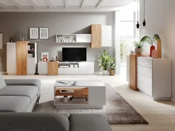 Vente-unique Aparador alto - 3 puertas y 2 estantes - y roble - FRANCOLI